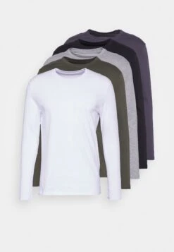 Pier One 5 PackMaglietta A Manica LungaBlack/White/Olive Uomo T-shirt E Polo PI922O0RB-Q11 -Pier One 1811e4e1633c4594abae2f43c4e4d170