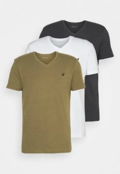 Pier One V Neck Bird Tonal 3 PackT-Shirt BasicWhite/Dark Green/Black Uomo T-shirt E Polo PI922O0XL-A11 -Pier One 27689eeb0035416d88bd562789582e8f