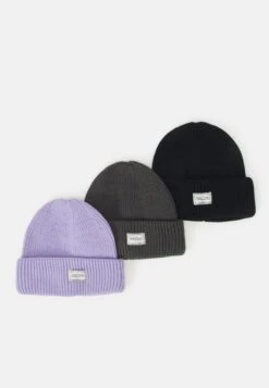 Pier One Unisex 3 PackBerrettoBlack/Dark Grey/Lilac Donna Cappelli E Foulard PI954P009-Q17